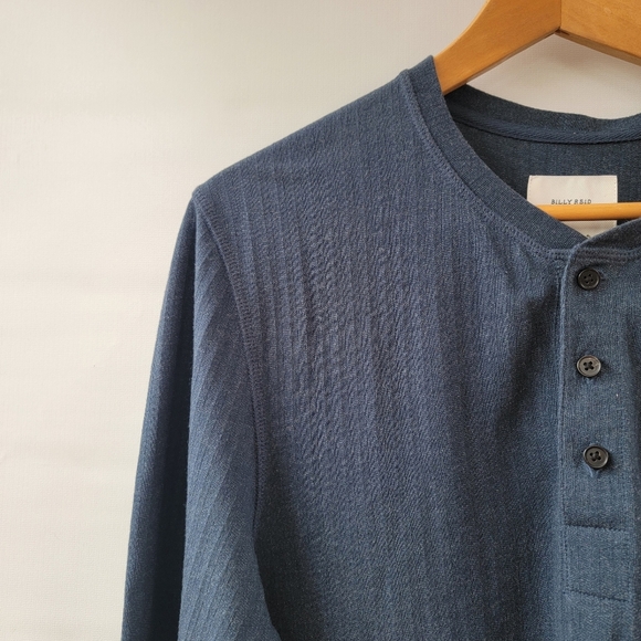 Billy Reid New True Navy Herringbone Terry Mens Size Medium Henley Neutral Shirt - Picture 6 of 15
